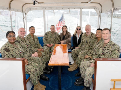 Vice Adm. John Wade, commander, U.S. 3rd Fleet (C3F), and C3F Command Master Chief Jeremiah Holler, pose with U.S. 3rd Fleet Sea and Shore Sailor of the Year (SOY) nominees aboard the Admiral's barge during a SOY finalist event held in the San Diego Bay, April 14, 2025. The U.S. Navy Sailor of the Year program was established in 1972 by Chief of Naval Operations, Adm. Elmo Zumwalt, to recognize the best performing enlisted Sailors. An integral part of U.S. Pacific Fleet, U.S. 3rd Fleet operates naval forces in the Indo-Pacific and provides the realistic, relevant training necessary to execute the U.S. Navy’s role across the full spectrum of military operations - from combat operations to humanitarian assistance and disaster relief. U.S. Navy photo by MC1 Brandon Roberson.